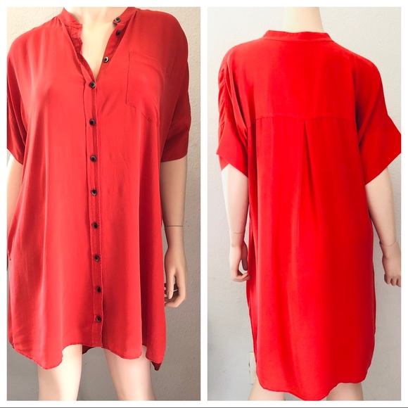 Madewell 100% Silk Shirtdress size L in Red - Picture 2 of 9